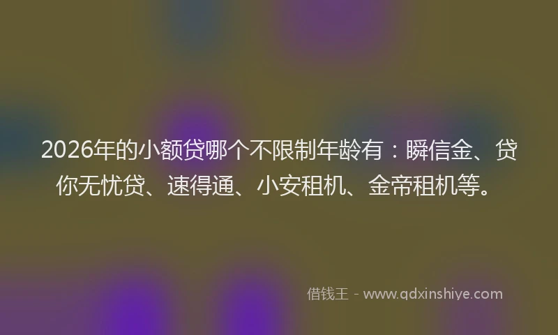 2026年的小额贷哪个不限制年龄有：瞬信金、贷你无忧贷、速得通、小安租机、金帝租机等。