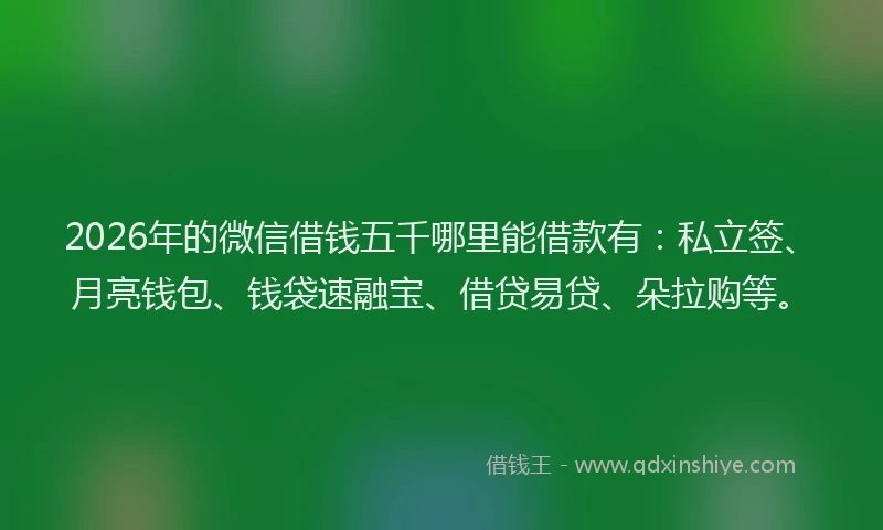 2026年的微信借钱五千哪里能借款有：私立签、月亮钱包、钱袋速融宝、借贷易贷、朵拉购等。