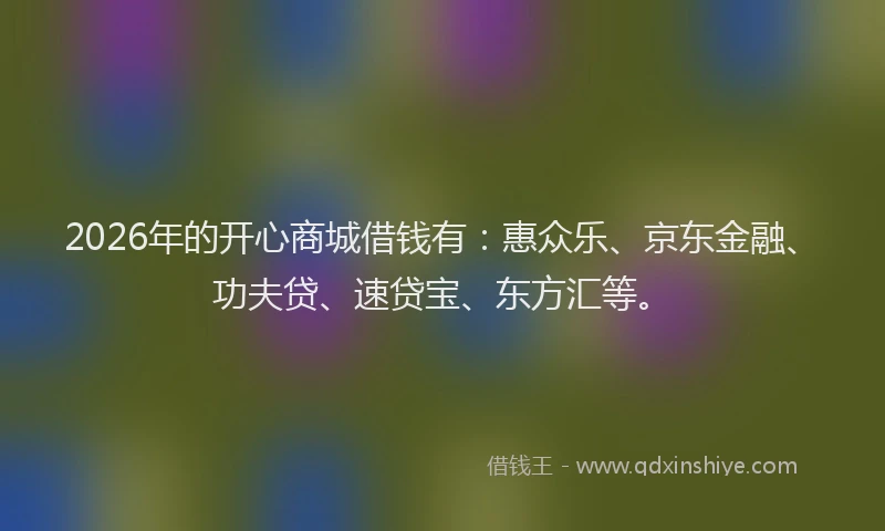 2026年的开心商城借钱有：惠众乐、京东金融、功夫贷、速贷宝、东方汇等。