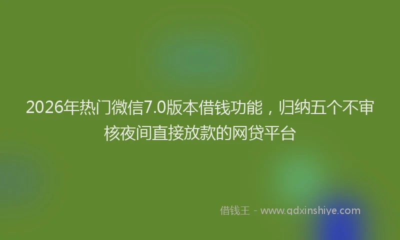 2026年热门微信7.0版本借钱功能，归纳五个不审核夜间直接放款的网贷平台