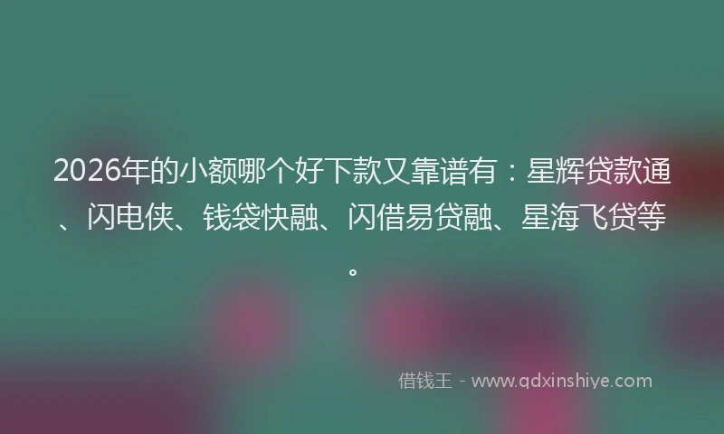 2026年的小额哪个好下款又靠谱有：星辉贷款通、闪电侠、钱袋快融、闪借易贷融、星海飞贷等。
