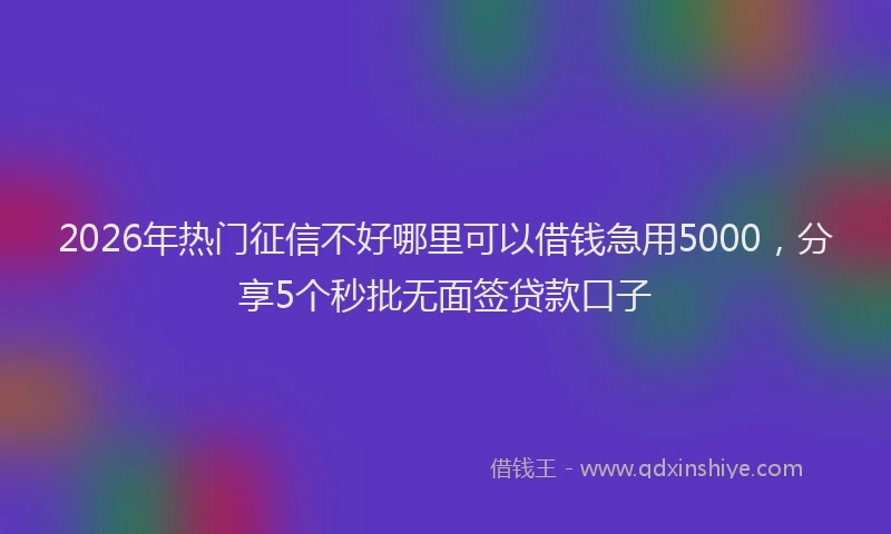 2026年热门征信不好哪里可以借钱急用5000，分享5个秒批无面签贷款口子
