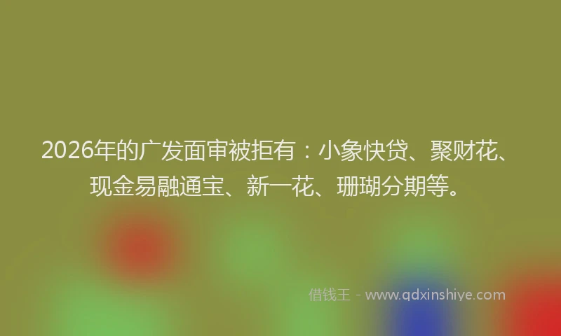 2026年的广发面审被拒有:小象快贷、聚财花、现金易融通宝、新一花、珊瑚分期等。