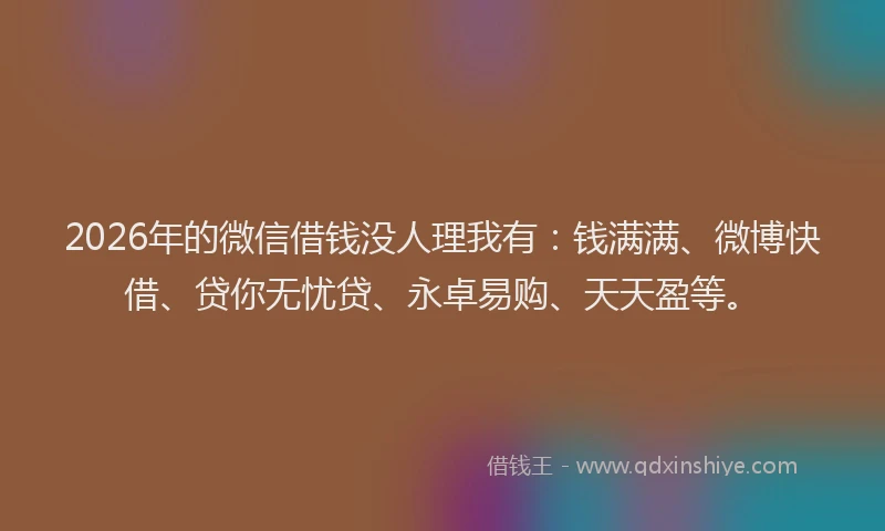 2026年的微信借钱没人理我有:钱满满、微博快借、贷你无忧贷、永卓易购、天天盈等。