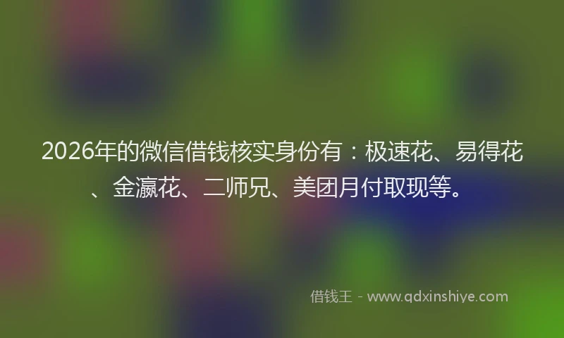 2026年的微信借钱核实身份有：极速花、易得花、金瀛花、二师兄、美团月付取现等。