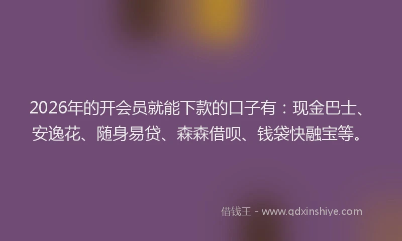 2026年的开会员就能下款的口子有:现金巴士、安逸花、随身易贷、森森借呗、钱袋快融宝等。