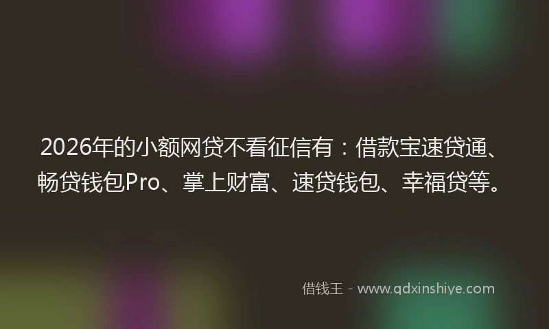 2026年的小额网贷不看征信有：借款宝速贷通、畅贷钱包Pro、掌上财富、速贷钱包、幸福贷等。