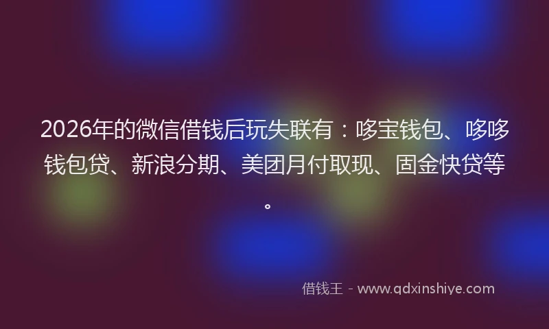 2026年的微信借钱后玩失联有:哆宝钱包、哆哆钱包贷、新浪分期、美团月付取现、固金快贷等。