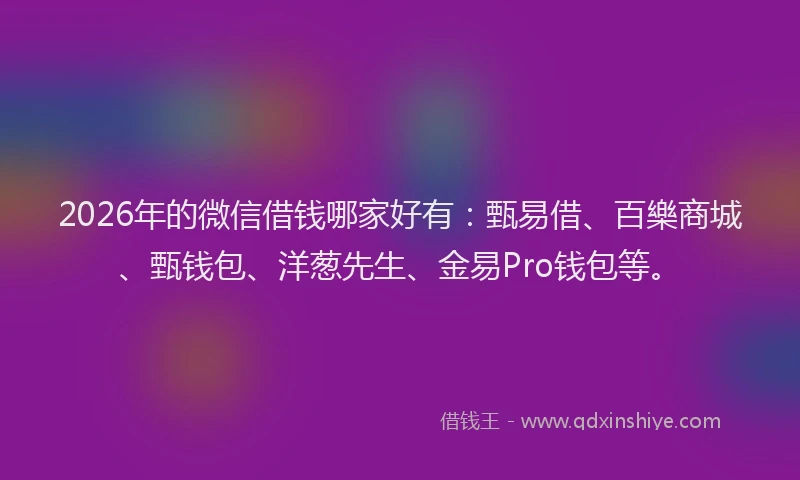 2026年的微信借钱哪家好有：甄易借、百樂商城、甄钱包、洋葱先生、金易Pro钱包等。