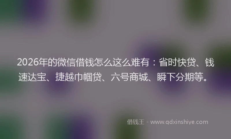 2026年的微信借钱怎么这么难有:省时快贷、钱速达宝、捷越巾帼贷、六号商城、瞬下分期等。