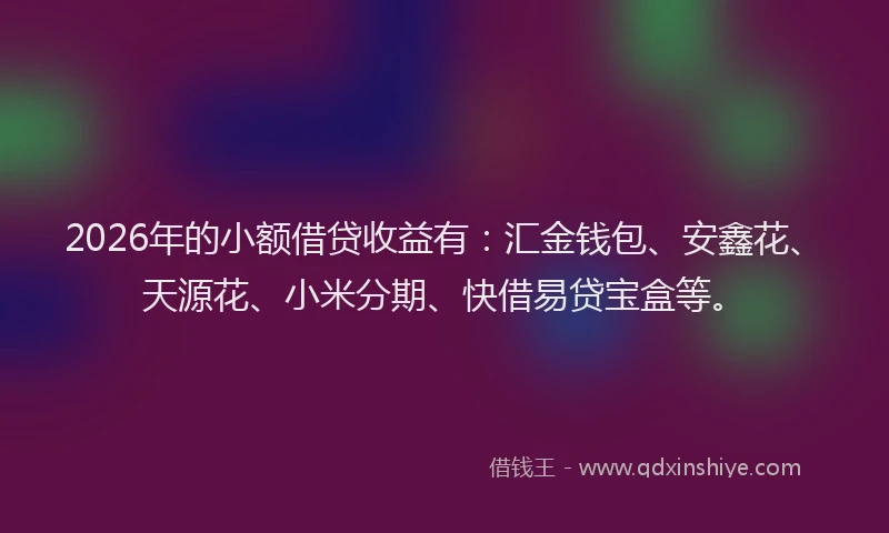 2026年的小额借贷收益有：汇金钱包、安鑫花、天源花、小米分期、快借易贷宝盒等。