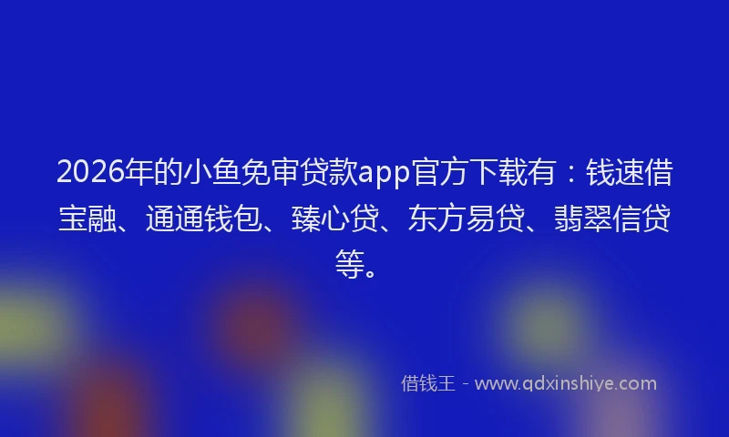 2026年的小鱼免审贷款app官方下载有：钱速借宝融、通通钱包、臻心贷、东方易贷、翡翠信贷等。