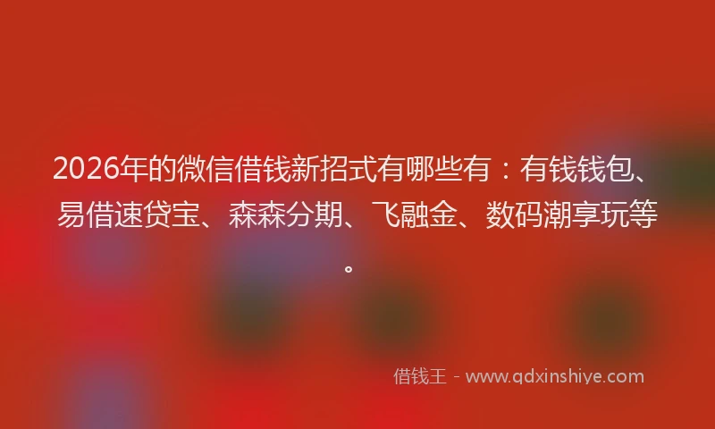 2026年的微信借钱新招式有哪些有:有钱钱包、易借速贷宝、森森分期、飞融金、数码潮享玩等。