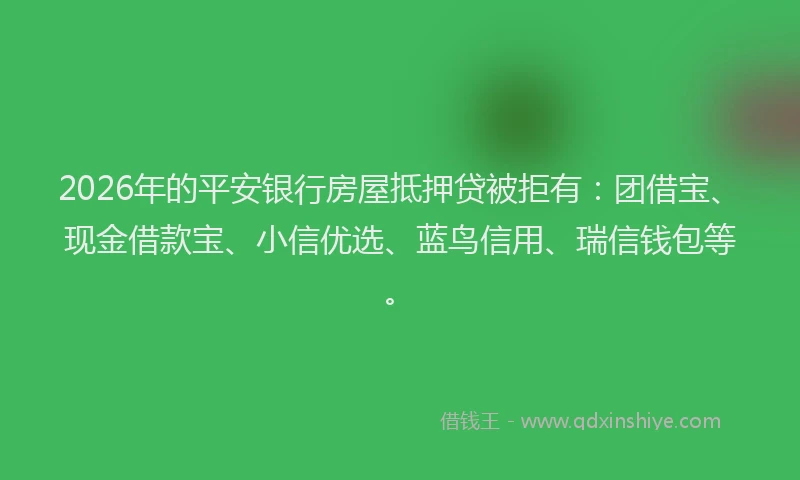 2026年的平安银行房屋抵押贷被拒有：团借宝、现金借款宝、小信优选、蓝鸟信用、瑞信钱包等。