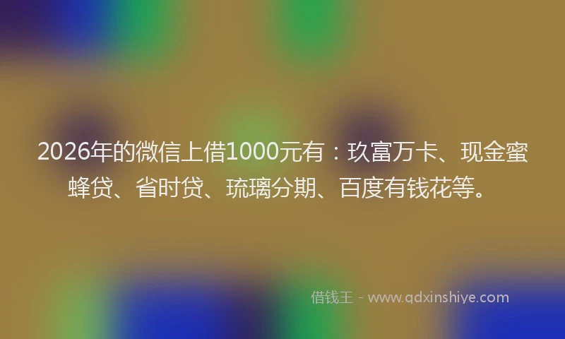 2026年的微信上借1000元有:玖富万卡、现金蜜蜂贷、省时贷、琉璃分期、百度有钱花等。