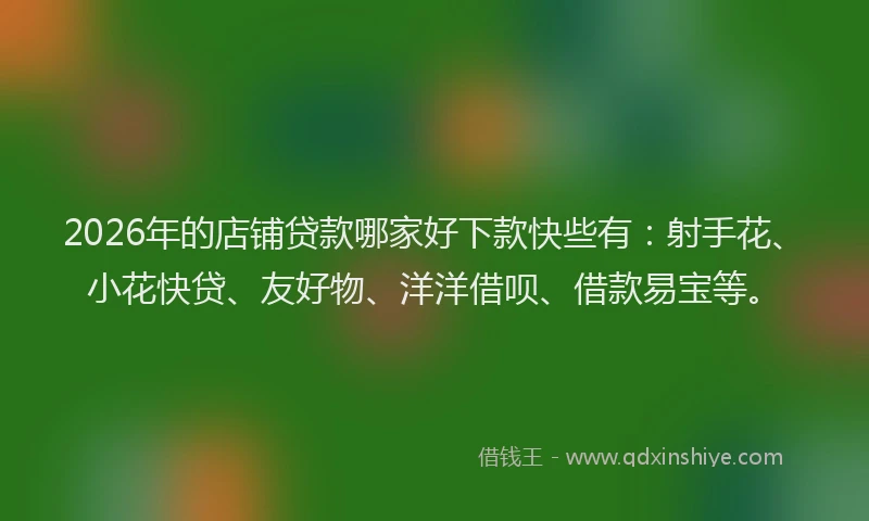2026年的店铺贷款哪家好下款快些有：射手花、小花快贷、友好物、洋洋借呗、借款易宝等。