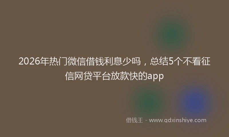 2026年热门微信借钱利息少吗，总结5个不看征信网贷平台放款快的app