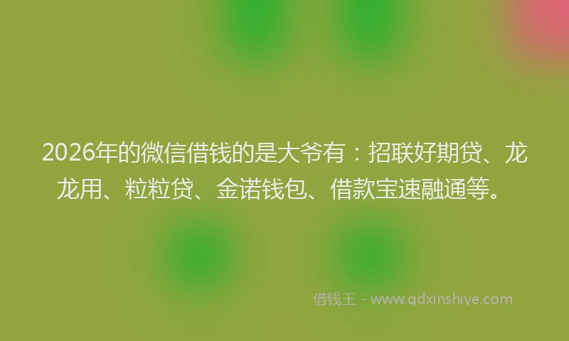 2026年的微信借钱的是大爷有：招联好期贷、龙龙用、粒粒贷、金诺钱包、借款宝速融通等。