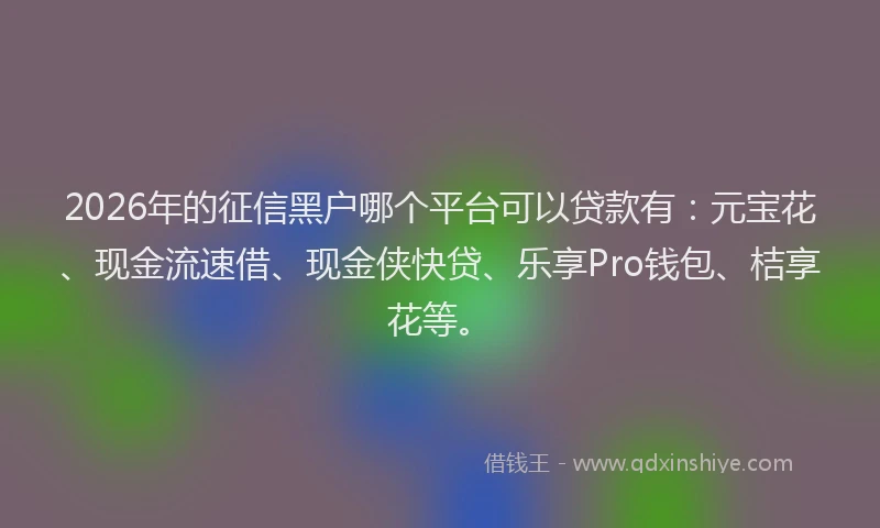2026年的征信黑户哪个平台可以贷款有：元宝花、现金流速借、现金侠快贷、乐享Pro钱包、桔享花等。