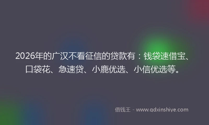 2026年的广汉不看征信的贷款有：钱袋速借宝、口袋花、急速贷、小鹿优选、小信优选等。