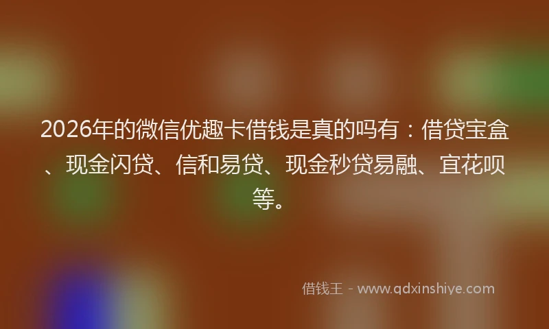 2026年的微信优趣卡借钱是真的吗有：借贷宝盒、现金闪贷、信和易贷、现金秒贷易融、宜花呗等。