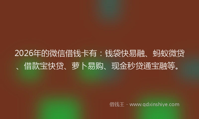 2026年的微信借钱卡有：钱袋快易融、蚂蚁微贷、借款宝快贷、萝卜易购、现金秒贷通宝融等。
