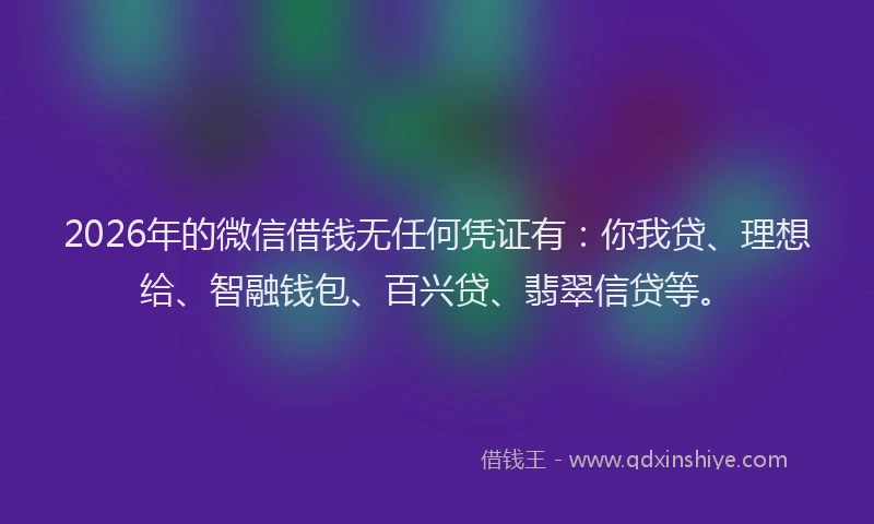 2026年的微信借钱无任何凭证有：你我贷、理想给、智融钱包、百兴贷、翡翠信贷等。
