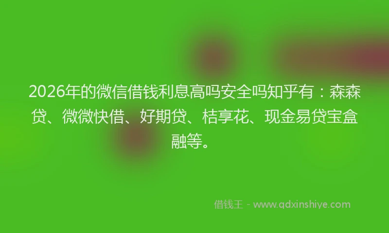 2026年的微信借钱利息高吗安全吗知乎有：森森贷、微微快借、好期贷、桔享花、现金易贷宝盒融等。