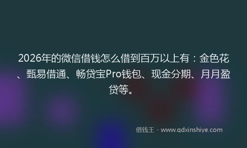 2026年的微信借钱怎么借到百万以上有：金色花、甄易借通、畅贷宝Pro钱包、现金分期、月月盈贷等。