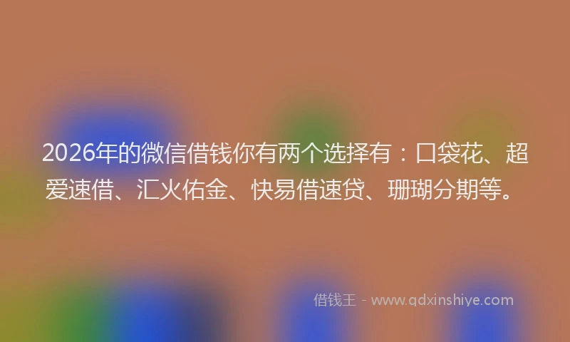 2026年的微信借钱你有两个选择有：口袋花、超爱速借、汇火佑金、快易借速贷、珊瑚分期等。
