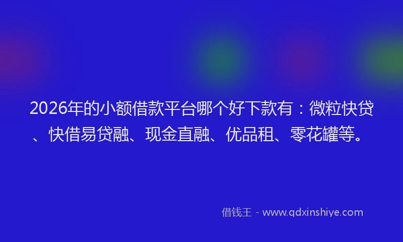 2026年的小额借款平台哪个好下款有:微粒快贷、快借易贷融、现金直融、优品租、零花罐等。