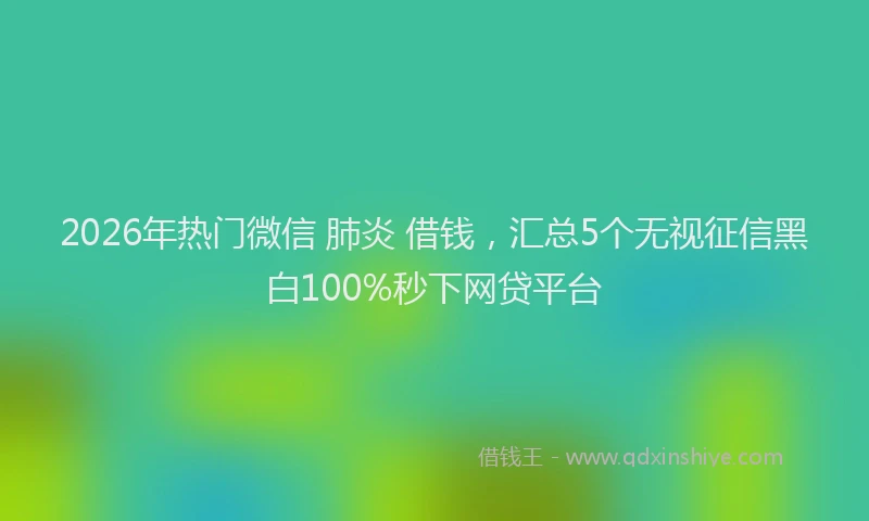 2026年热门微信 肺炎 借钱，汇总5个无视征信黑白100%秒下网贷平台