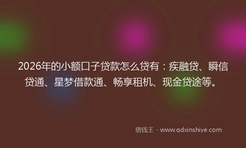 2026年的小额口子贷款怎么贷有：疾融贷、瞬信贷通、星梦借款通、畅享租机、现金贷途等。