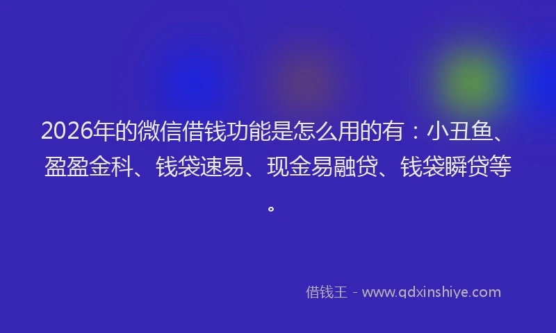 2026年的微信借钱功能是怎么用的有:小丑鱼、盈盈金科、钱袋速易、现金易融贷、钱袋瞬贷等。