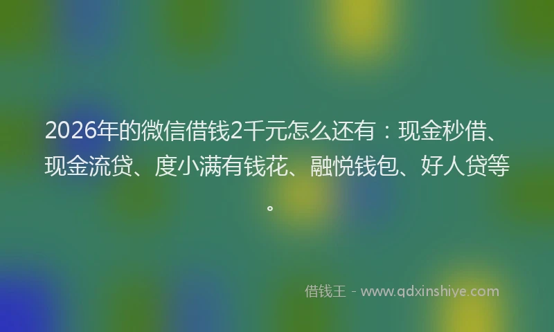 2026年的微信借钱2千元怎么还有：现金秒借、现金流贷、度小满有钱花、融悦钱包、好人贷等。