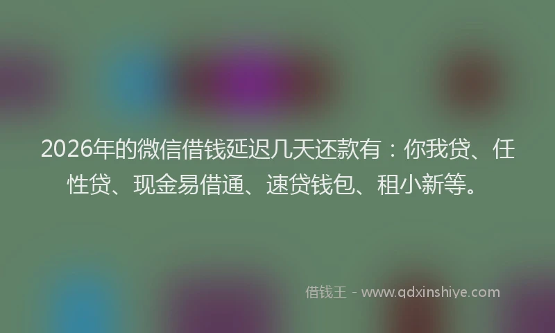 2026年的微信借钱延迟几天还款有：你我贷、任性贷、现金易借通、速贷钱包、租小新等。