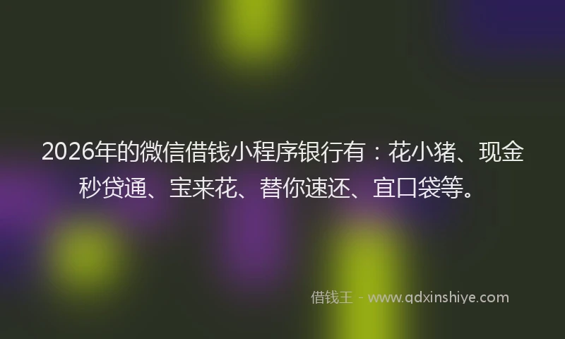 2026年的微信借钱小程序银行有：花小猪、现金秒贷通、宝来花、替你速还、宜口袋等。