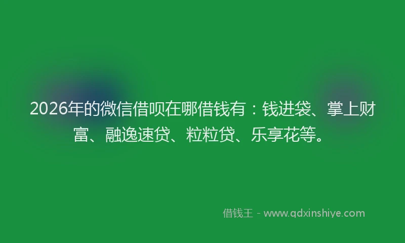 2026年的微信借呗在哪借钱有:钱进袋、掌上财富、融逸速贷、粒粒贷、乐享花等。
