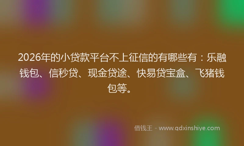 2026年的小贷款平台不上征信的有哪些有：乐融钱包、信秒贷、现金贷途、快易贷宝盒、飞猪钱包等。