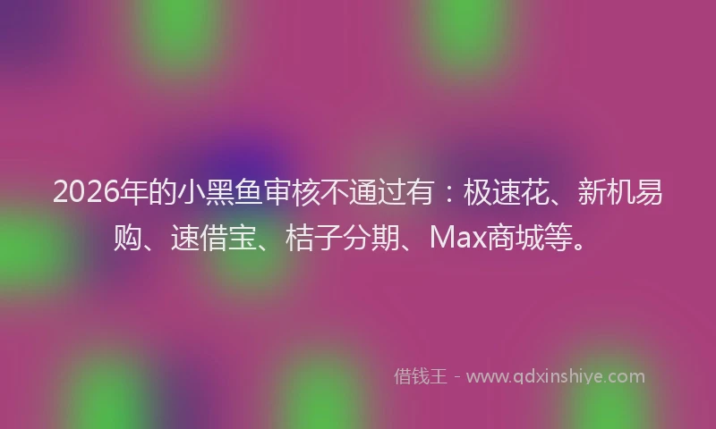 2026年的小黑鱼审核不通过有：极速花、新机易购、速借宝、桔子分期、Max商城等。