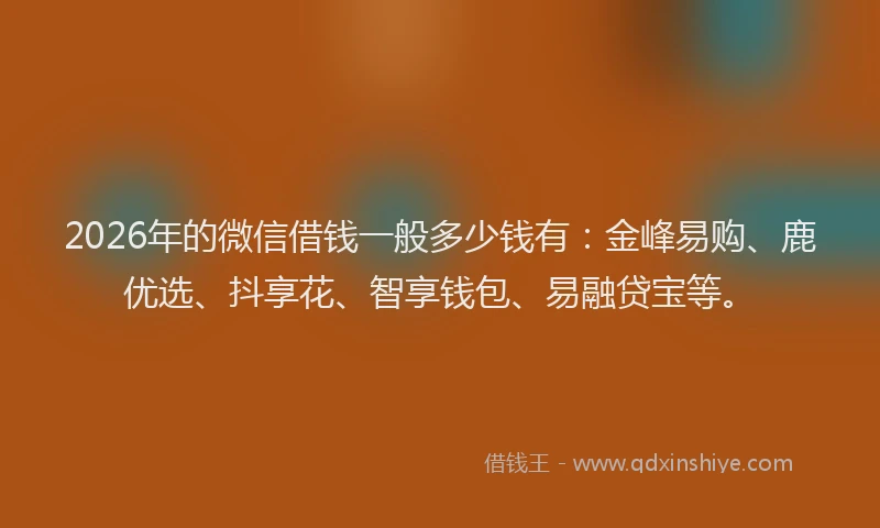 2026年的微信借钱一般多少钱有：金峰易购、鹿优选、抖享花、智享钱包、易融贷宝等。