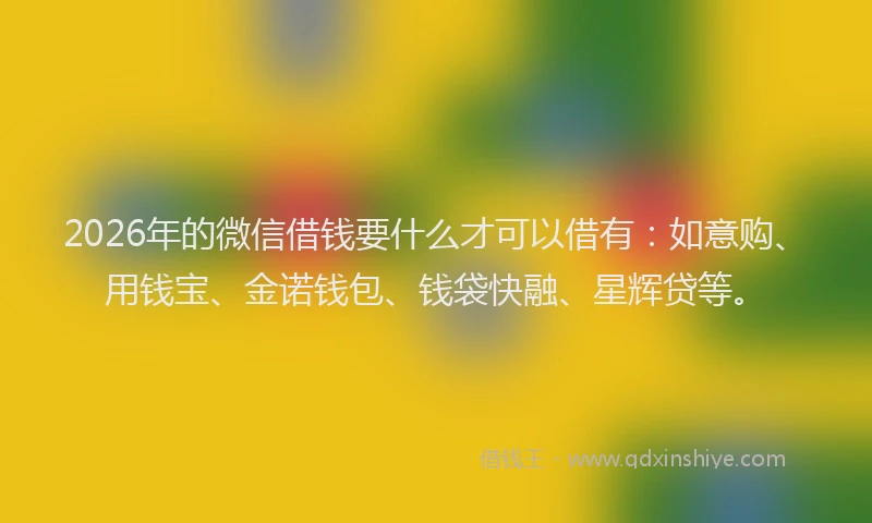 2026年的微信借钱要什么才可以借有：如意购、用钱宝、金诺钱包、钱袋快融、星辉贷等。