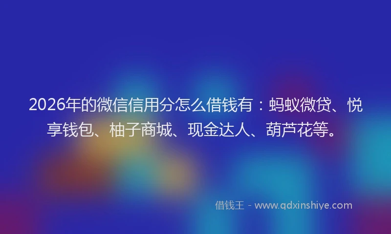 2026年的微信信用分怎么借钱有：蚂蚁微贷、悦享钱包、柚子商城、现金达人、葫芦花等。