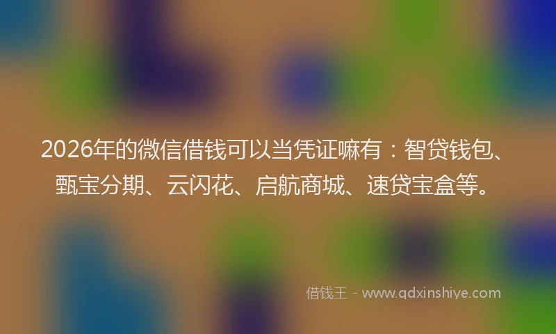 2026年的微信借钱可以当凭证嘛有：智贷钱包、甄宝分期、云闪花、启航商城、速贷宝盒等。