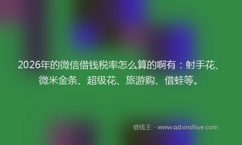 2026年的微信借钱税率怎么算的啊有:射手花、微米金条、超级花、旅游购、借蛙等。
