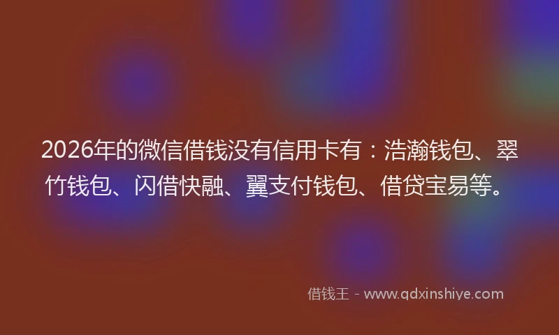 2026年的微信借钱没有信用卡有：浩瀚钱包、翠竹钱包、闪借快融、翼支付钱包、借贷宝易等。