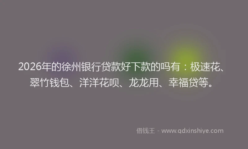 2026年的徐州银行贷款好下款的吗有：极速花、翠竹钱包、洋洋花呗、龙龙用、幸福贷等。