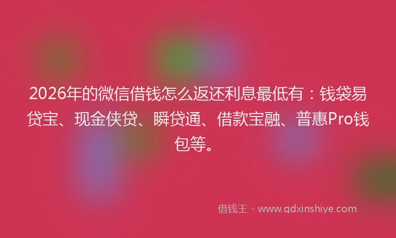 2026年的微信借钱怎么返还利息最低有:钱袋易贷宝、现金侠贷、瞬贷通、借款宝融、普惠Pro钱包等。