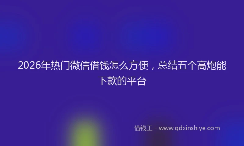 2026年热门微信借钱怎么方便,总结五个高炮能下款的平台