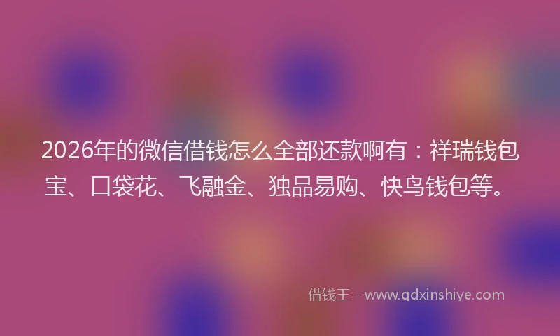 2026年的微信借钱怎么全部还款啊有：祥瑞钱包宝、口袋花、飞融金、独品易购、快鸟钱包等。